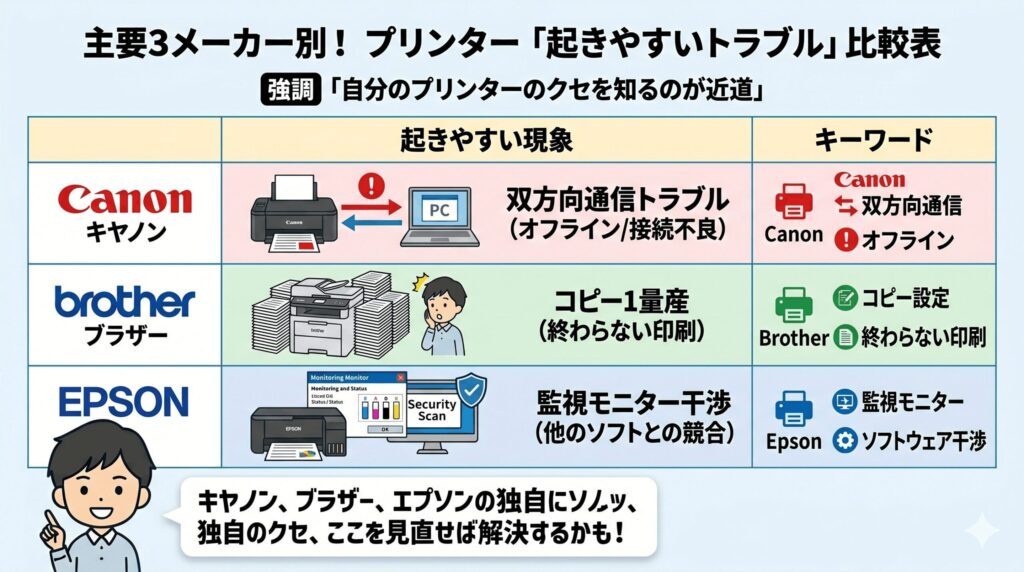 メーカー別起きやすいトラブル